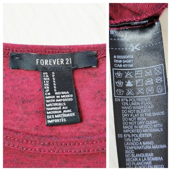 Forever 21 Heathered Maroon Long Sleeve Boxy Cropped T Shirt w Breast Pocket - Picture 12 of 15